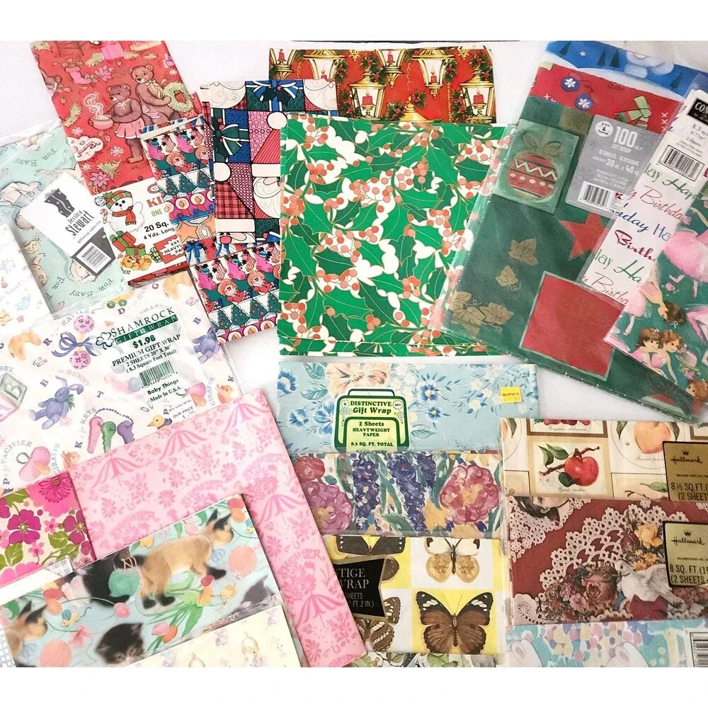 Lot of Vintage Wrapping Paper Various Occasions 40+ Patterns Packages & Sheets